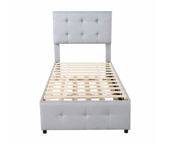 Cama nido capitoné 90x200cm - cabecero regulable - tejido lino - gris