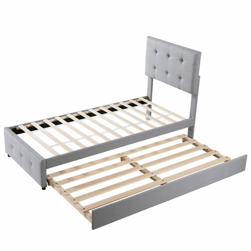 Cama com gavetão estofada 90x200cm - cabeceira regulável - tecido de linho - Cinzento