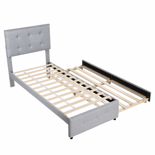 Cama com gavetão estofada 90x200cm - cabeceira regulável - tecido de linho - Cinzento