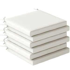Outsunny Conjunto de Almofadas para Cadeiras de Jantar 46x42x7 cm 6 Peças Almofadas para Cadeiras de Jardim com Capa Lavável e Laços, Impermeável e Anti-UV Creme