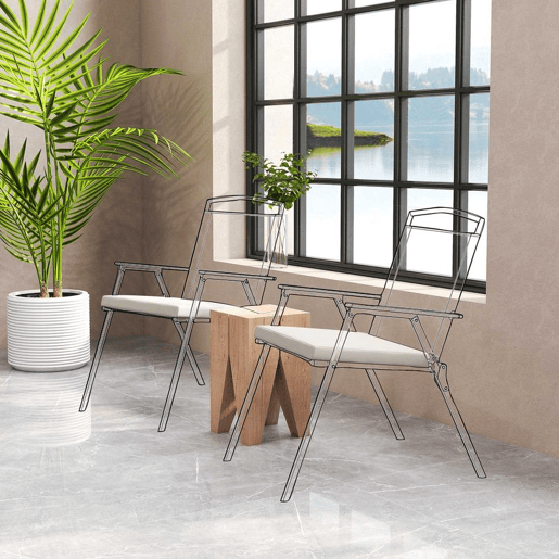 Outsunny Conjunto de Almofadas para Cadeiras de Jantar 46x42x7 cm 6 Peças Almofadas para Cadeiras de Jardim com Capa Lavável e Laços, Impermeável e Anti-UV Creme