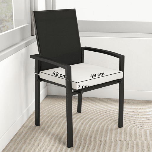 Outsunny Conjunto de Almofadas para Cadeiras de Jantar 46x42x7 cm 6 Peças Almofadas para Cadeiras de Jardim com Capa Lavável e Laços, Impermeável e Anti-UV Creme