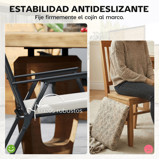 Outsunny Conjunto de Almofadas para Cadeiras de Jantar 46x42x7 cm 6 Peças Almofadas para Cadeiras de Jardim com Capa Lavável e Laços, Impermeável e Anti-UV Creme