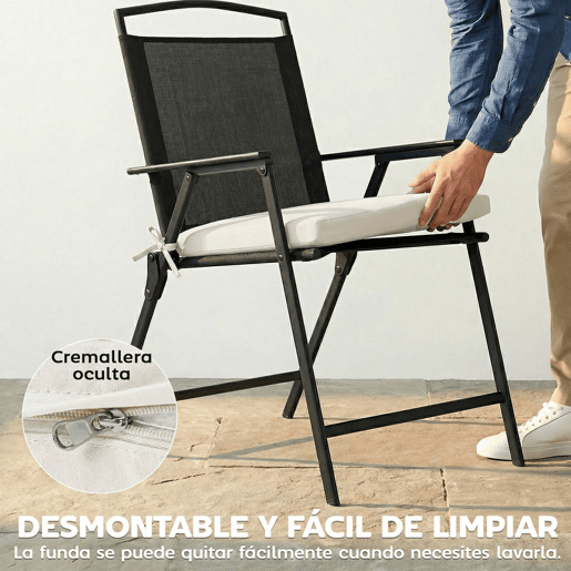 Outsunny Conjunto de Almofadas para Cadeiras de Jantar 46x42x7 cm 6 Peças Almofadas para Cadeiras de Jardim com Capa Lavável e Laços, Impermeável e Anti-UV Creme