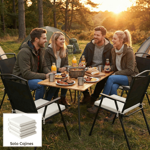 Outsunny Conjunto de Almofadas para Cadeiras de Jantar 46x42x7 cm 6 Peças Almofadas para Cadeiras de Jardim com Capa Lavável e Laços, Impermeável e Anti-UV Creme