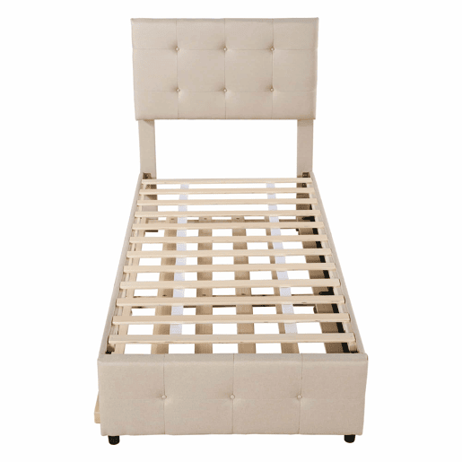 Cama com gavetão 90x200cm - cabeceira regulável - tecido de linho - Bege