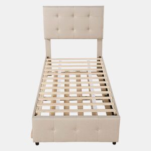Cama com gavetão 90x200cm - cabeceira regulável - tecido de linho - Bege