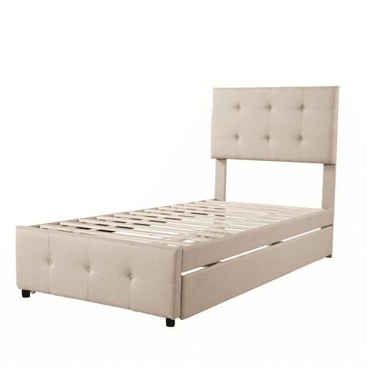 Cama com gavetão 90x200cm - cabeceira regulável - tecido de linho - Bege