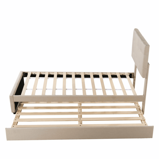 Cama com gavetão 90x200cm - cabeceira regulável - tecido de linho - Bege