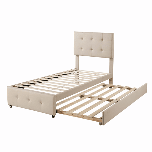 Cama com gavetão 90x200cm - cabeceira regulável - tecido de linho - Bege