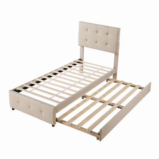 Cama com gavetão 90x200cm - cabeceira regulável - tecido de linho - Bege