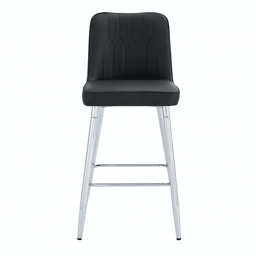 Conjunto de 2 bancos de bar, 100 cm - Couro sintético preto com estrutura metálica prateada - Ideal para balcão de casa