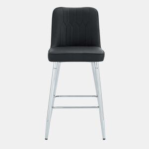 Conjunto de 2 bancos de bar, 100 cm - Couro sintético preto com estrutura metálica prateada - Ideal para balcão de casa