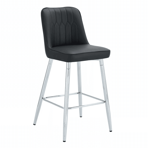 Conjunto de 2 bancos de bar, 100 cm - Couro sintético preto com estrutura metálica prateada - Ideal para balcão de casa
