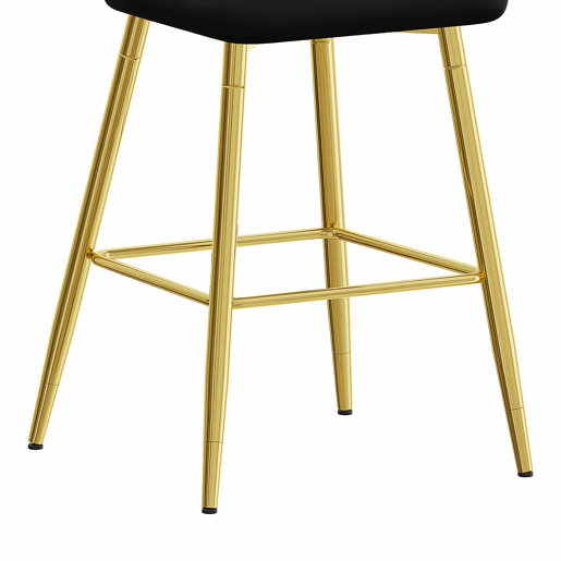 Conjunto de 2 bancos de bar 100 cm - Couro PU preto com estrutura metálica prateada e apoio para os pés confortável - Preto e dourado