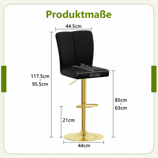 Bancos de bar ajustáveis, 2 unidades - Giratórios a 360°, PU resistente à água, design de luxo - Preto + Dourado