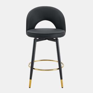 Banco de bar giratório 360° - Almofada em PU preto, confortável e acolchoada, ideal para bares, salas de jantar, cozinhas e terraços - Preto