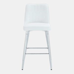 Conjunto de 2 bancos de bar, 100 cm - Couro PU branco, estrutura metálica prateada, apoio para os pés confortável - Branco e prateado