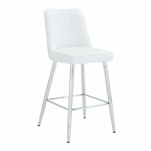 Conjunto de 2 bancos de bar, 100 cm - Couro PU branco, estrutura metálica prateada, apoio para os pés confortável - Branco e prateado