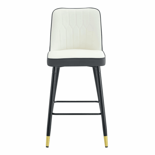 Conjunto de 2 bancos de bar 100 cm - couro PU, base metálica preta, apoio para os pés confortável - Cinza escuro, Branco+Prata