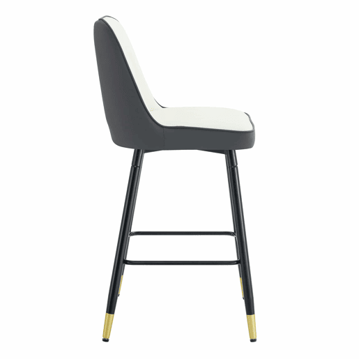 Conjunto de 2 bancos de bar 100 cm - couro PU, base metálica preta, apoio para os pés confortável - Cinza escuro, Branco+Prata