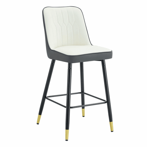Conjunto de 2 bancos de bar 100 cm - couro PU, base metálica preta, apoio para os pés confortável - Cinza escuro, Branco+Prata