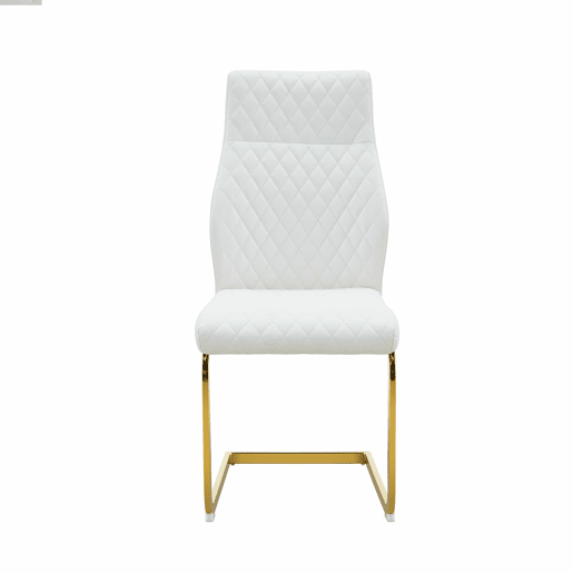 Conjunto de mesa e cadeiras de 60 cm - mesa em MDF com efeito de nogueira, pés dourados + 2 cadeiras brancas com padrão em losangos e estrutura dourada - Nogueira, Branco+Dourado