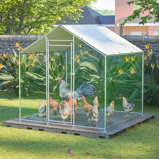 Recinto para galinhas 2x2x2 m - com fechadura de segurança e lona impermeável em PE - prateado