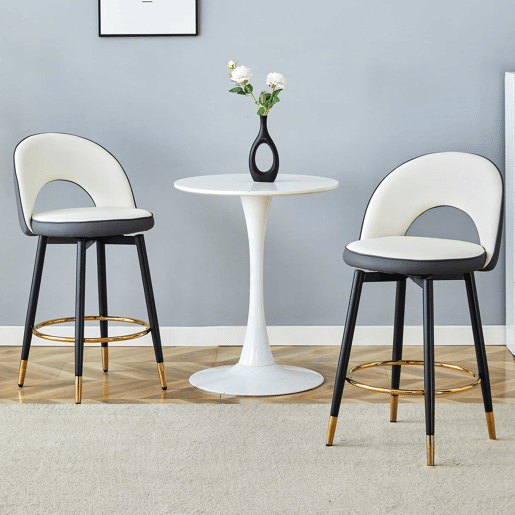 Banco de bar giratório 360° - Almofadas cinza escuro e branco, material PU, banco acolchoado confortável, ideal para bares, salas de jantar, cozinhas, terraços, etc. - Cor: Cinza escuro, Branco