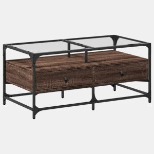 Mesa de Centro, Mesa baixa, c topo vidro 98,5x50x45cm carvalho castanho aço