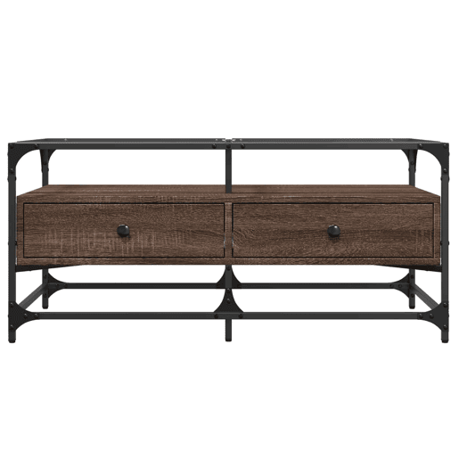 Mesa de Centro, Mesa baixa, c topo vidro 98,5x50x45cm carvalho castanho aço Mesa de Centro, Mesa baixa, c topo vidro 98,5x50x45cm carvalho castanho aço