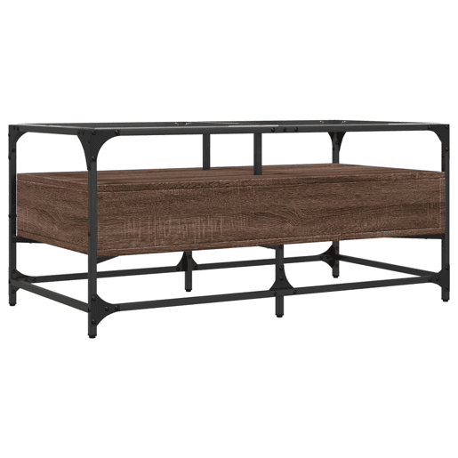 Mesa de Centro, Mesa baixa, c topo vidro 98,5x50x45cm carvalho castanho aço Mesa de Centro, Mesa baixa, c topo vidro 98,5x50x45cm carvalho castanho aço