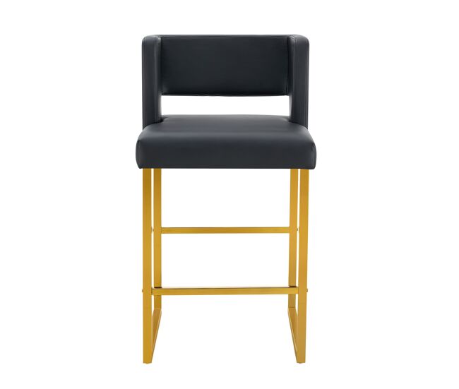 Taburetes de bar 2 unidades - estilo nórdico, diseño cuadrado, patas metálicas doradas - negro+oro