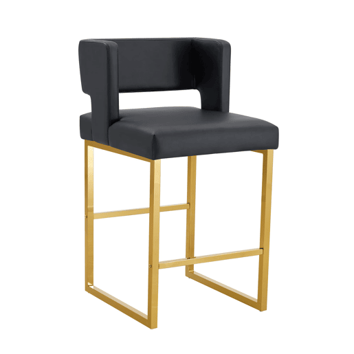 Bancos de bar 2 unidades - estilo nórdico, design quadrado, pernas metálicas douradas - Preto+Dourado