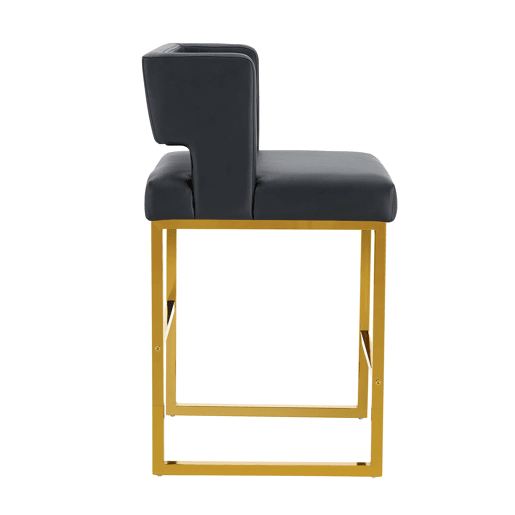 Bancos de bar 2 unidades - estilo nórdico, design quadrado, pernas metálicas douradas - Preto+Dourado