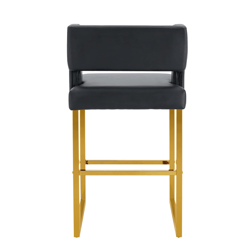 Bancos de bar 2 unidades - estilo nórdico, design quadrado, pernas metálicas douradas - Preto+Dourado