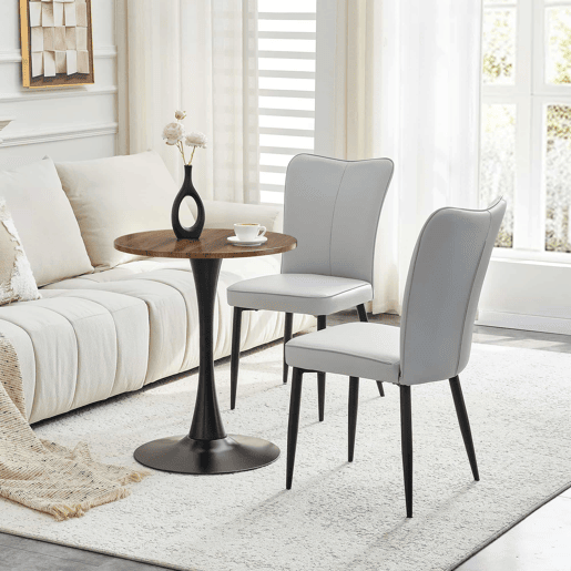Conjunto de mesa e cadeiras de 60 cm - Mesa redonda em MDF com 2 cadeiras de jantar em PU - Cinza claro e preto