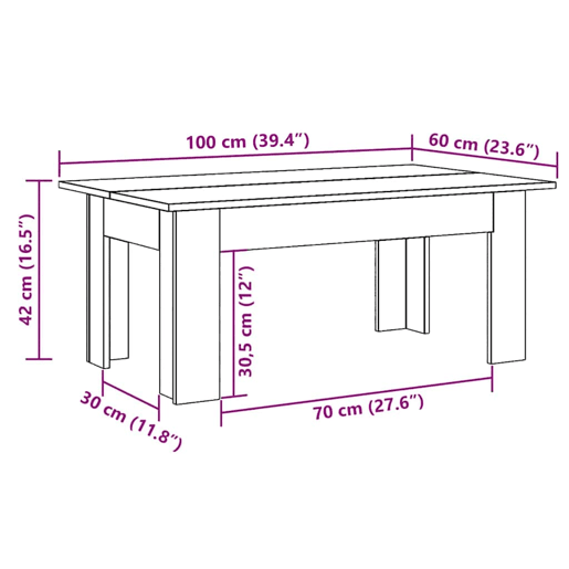 Mesa de Centro, Mesa baixa, 100x60x42 cm derivados madeira cinzento cimento