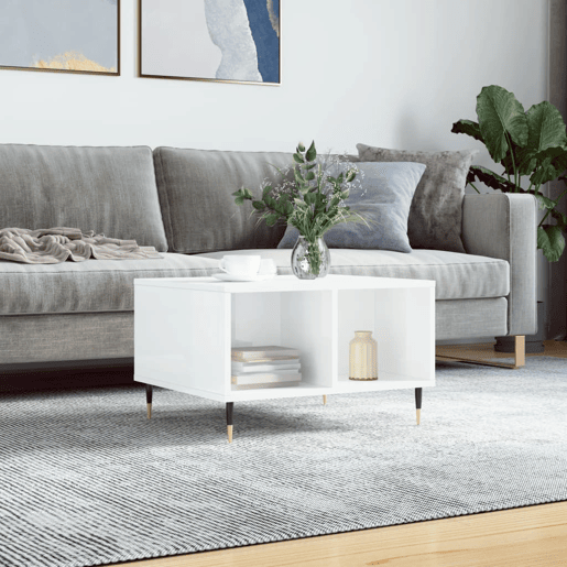 Mesa de Centro, Mesa baixa, 60x50x36,5 cm derivados madeira branco brilhante