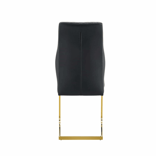 Conjunto de mesa e cadeiras de 60 cm - Mesa redonda em MDF com efeito de madeira e base dourada, 2 cadeiras de jantar pretas com design acolchoado em losangos e estrutura metálica dourada - Preto, Dourado, Madeira