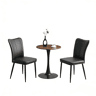 Conjunto de mesa e cadeiras de 60 cm - mesa redonda em MDF com pernas pretas e 2 cadeiras de jantar em PU preto - Preto, Nogueira