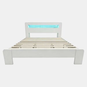 Cama de plataforma 180x200 - arrumação na cabeceira, LED, tomadas integradas - branco