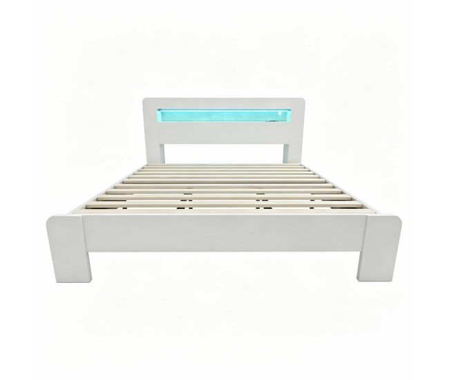Cama plataforma 180x200 - almacenamiento en cabecero, led, enchufes integrados - blanco