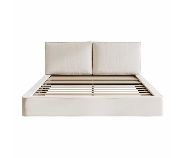 Cama tapizada doble 180x200 cm - con somier, cabecero acolchado, chenilla - beige