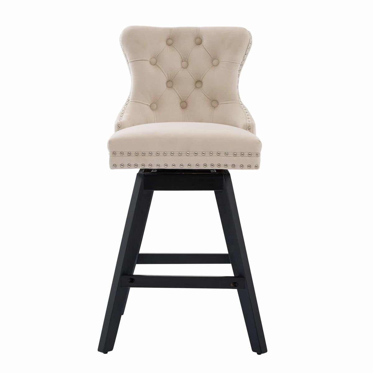 Taburetes de bar giratorios 2 unidades - terciopelo capitoneado con patas de madera - beige