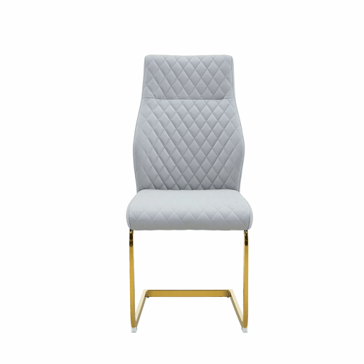 Conjunto de mesa e cadeiras de 60 cm - mesa redonda em MDF com efeito de madeira e base dourada, 2 cadeiras de jantar cinza claro com padrão em losangos e pernas metálicas douradas - dourado, cinza claro, madeira