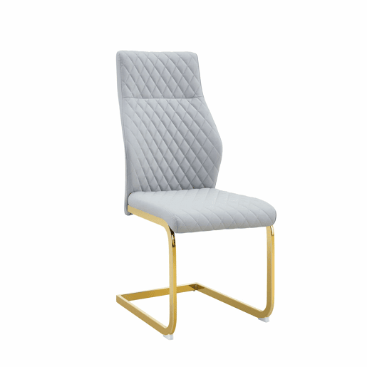 Conjunto de mesa e cadeiras de 60 cm - mesa redonda em MDF com efeito de madeira e base dourada, 2 cadeiras de jantar cinza claro com padrão em losangos e pernas metálicas douradas - dourado, cinza claro, madeira
