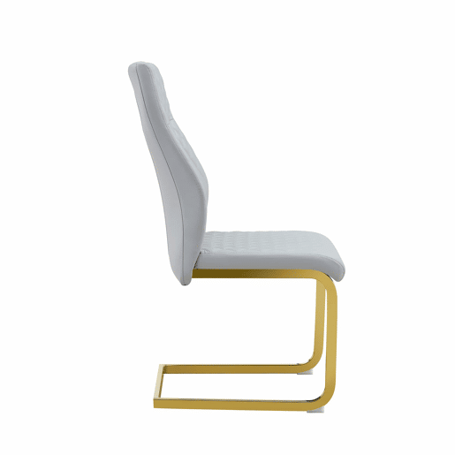 Conjunto de mesa e cadeiras de 60 cm - mesa redonda em MDF com efeito de madeira e base dourada, 2 cadeiras de jantar cinza claro com padrão em losangos e pernas metálicas douradas - dourado, cinza claro, madeira