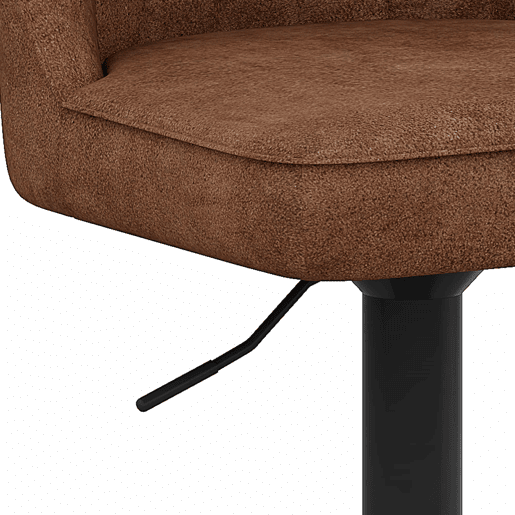 Conjunto de balcão de 89 cm - 4 bancos giratórios com tecido técnico castanho, estrutura metálica preta, mesa de vidro - Castanho+Preto, Transparente