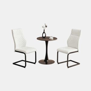 Conjunto de mesa e cadeiras de 60 cm - Mesa redonda em MDF com 2 cadeiras brancas com encosto em forma de losango - NogueiraBranco+Preto